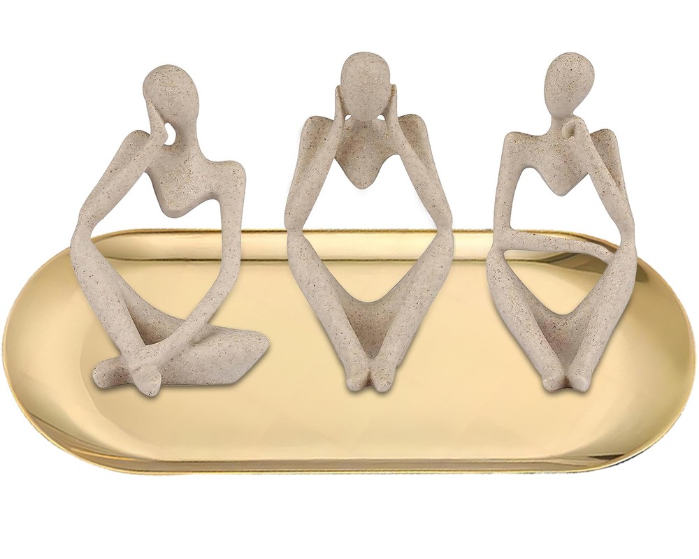 Sandstone Resin Thinker Style Decor Abstract Art Sculpture 3 Piece With Plates R-image