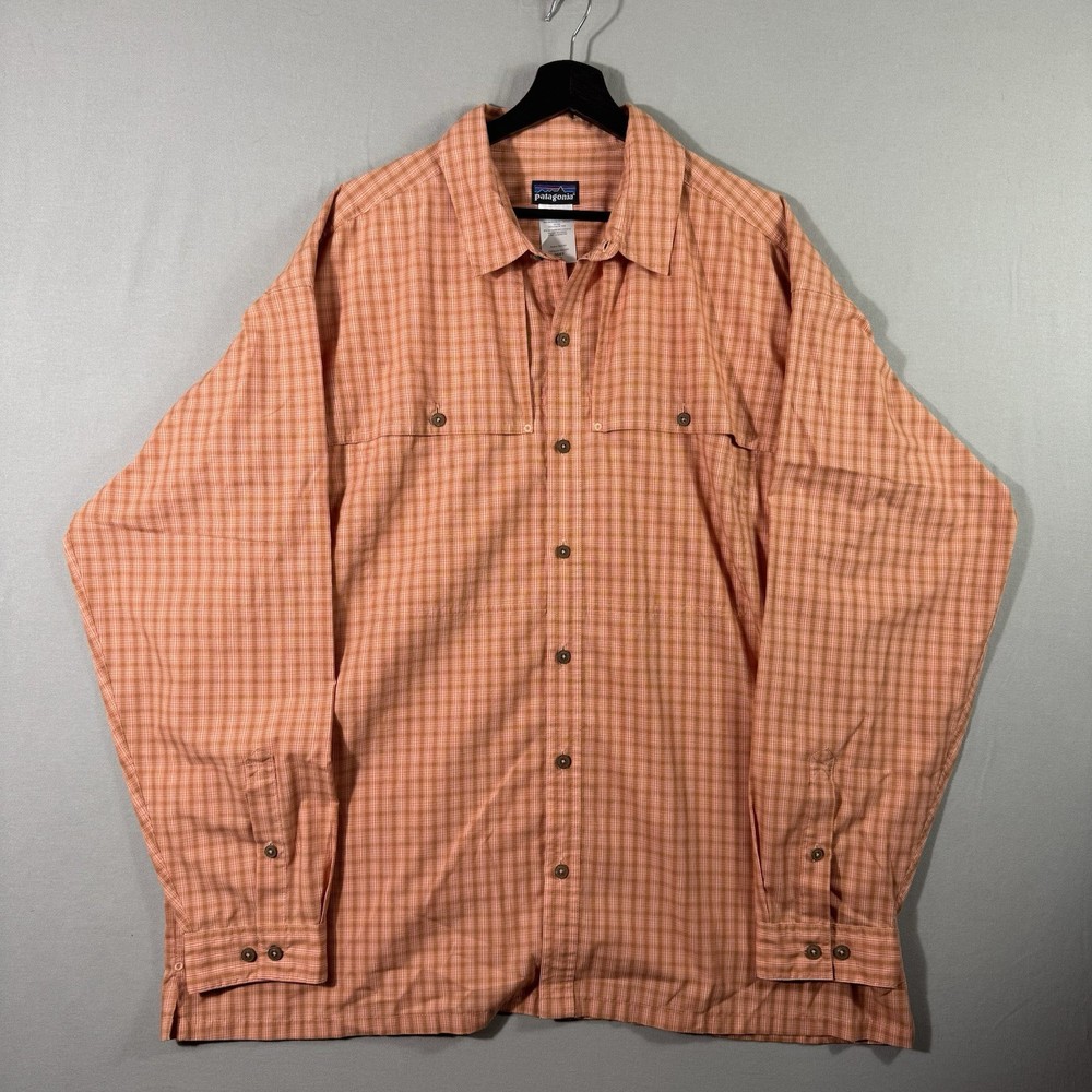 Patagonia Shirt Mens XXL Orange Plaid Island Hopper Fly Fishing Angling Outdoors