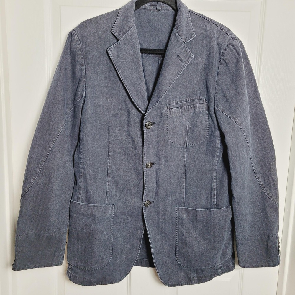 Gian Luca Napoli Blazer Mens 42 Long Blue Gray Herringbone Twill Unstructured