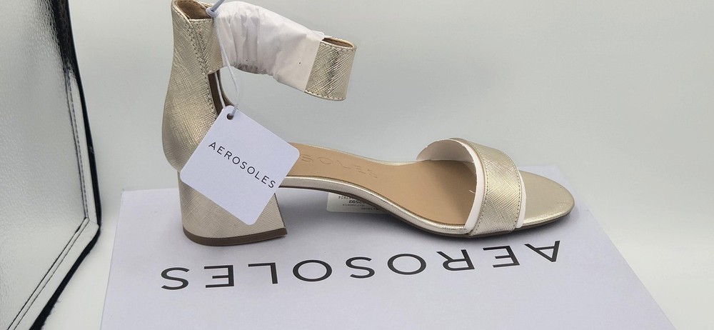 Aerosoles Carew Shoes Womens Size 8M Gold Metallic Ankle Strap Block Heel