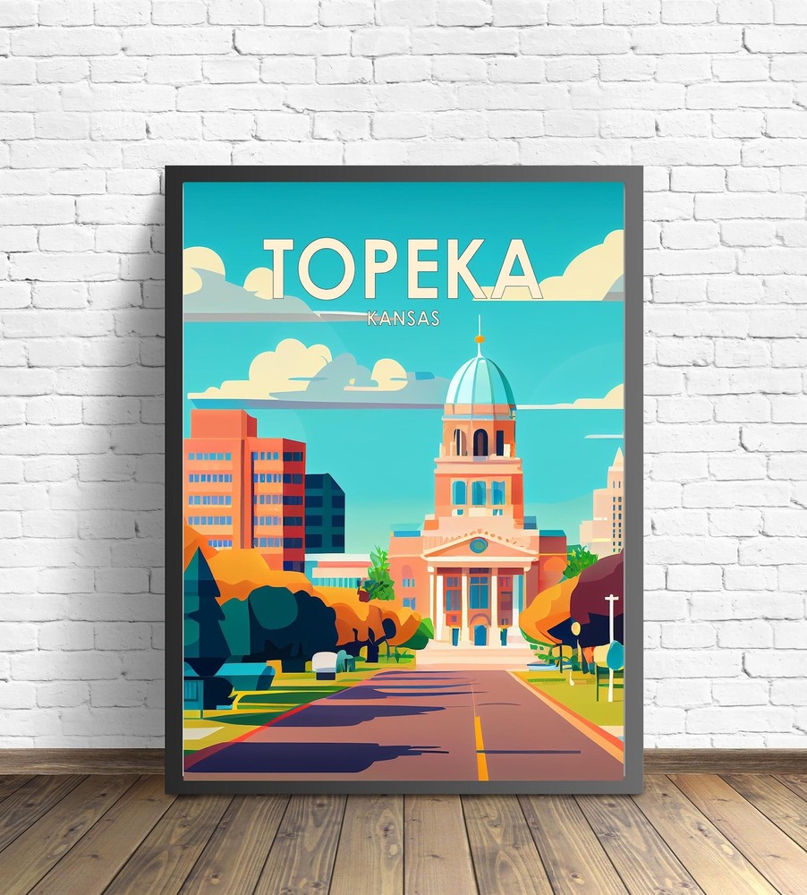Topeka Kansas Retro Art Print Topeka Wall Art Illustration Topeka Vintage