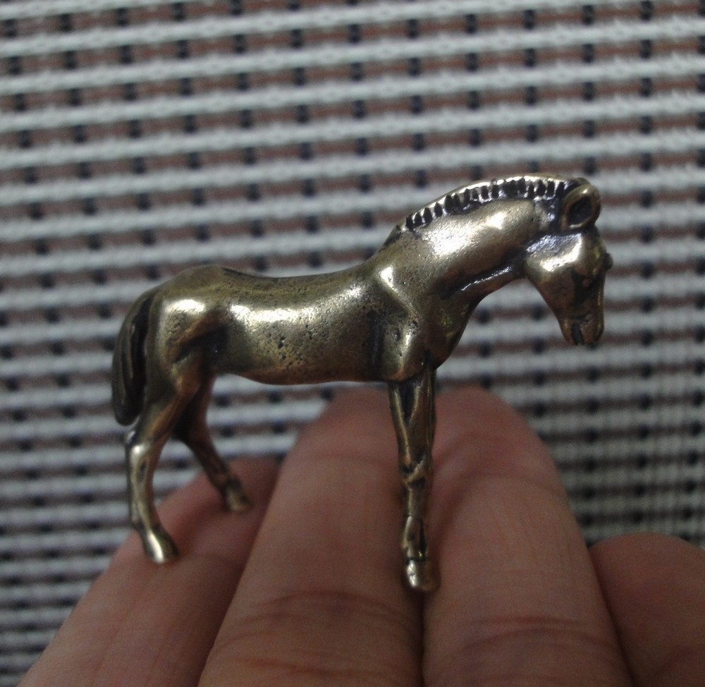 Solid Brass Standing Horse Figurine Vintage Bronze Color Sculpture Shelf Decor