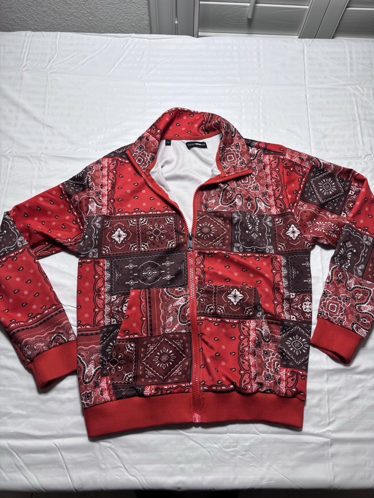 Mens Fashion Nova Used Jacket Bandana Style Small Red Orange Nice
