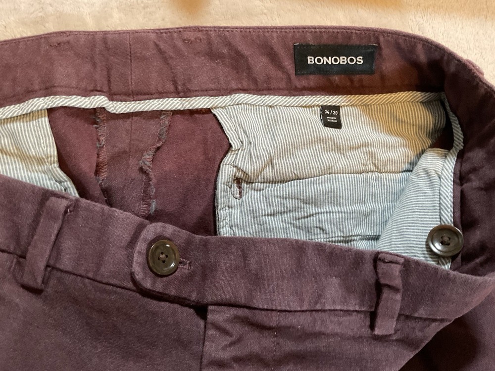 Bonobos Men's Slim Fit Red/Maroon Chinos Size 34x30 Pants Straight Leg