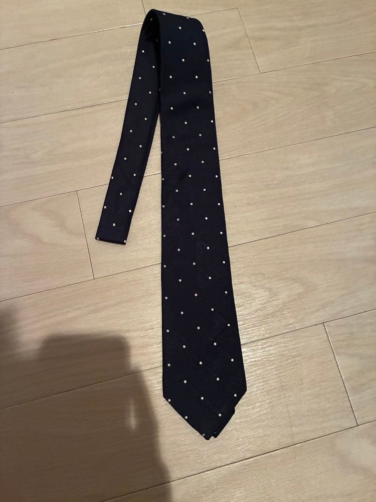 Drake's Necktie Tie Navy All over pin dot pattern Silk Handmade in England