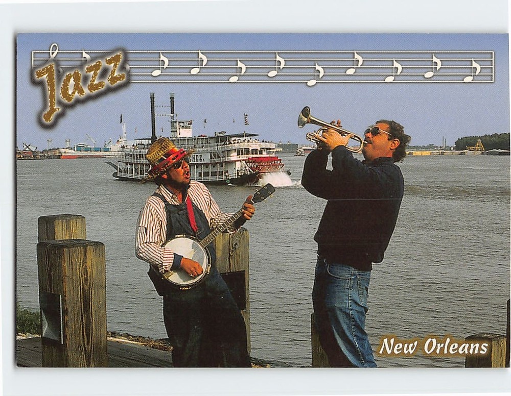 Postcard Jazz Musicians by the River New Orleans Louisiana USA