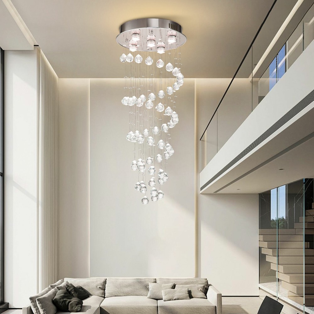 Luxury LED Crystal Chandelier Raindrop Spiral Ceiling Light 40x16 Inch Pendant Lamp