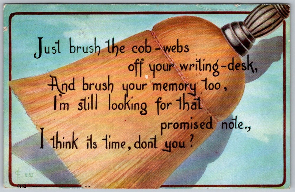 Antique Postcard Broom Cobwebs Poem Provo, UT 1910s