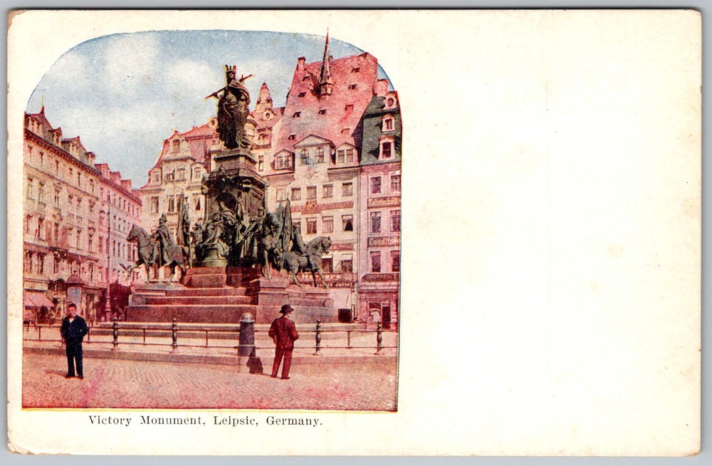 Antique Postcard Victory Monument Bronze Statue Leipzig, DE 1910s