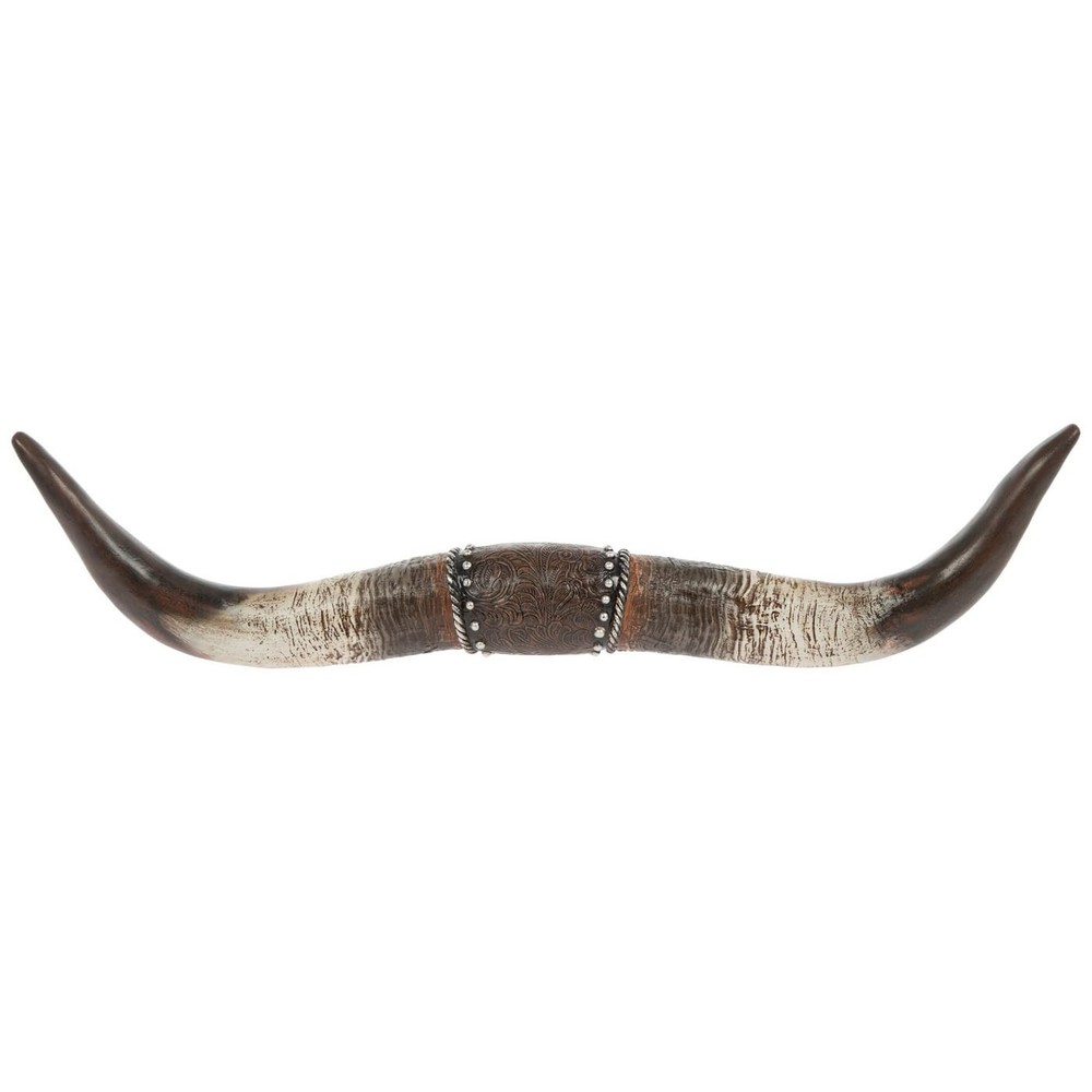 Longhorn Western Resin Wall Decor 22.25W Ornate Leather Accent