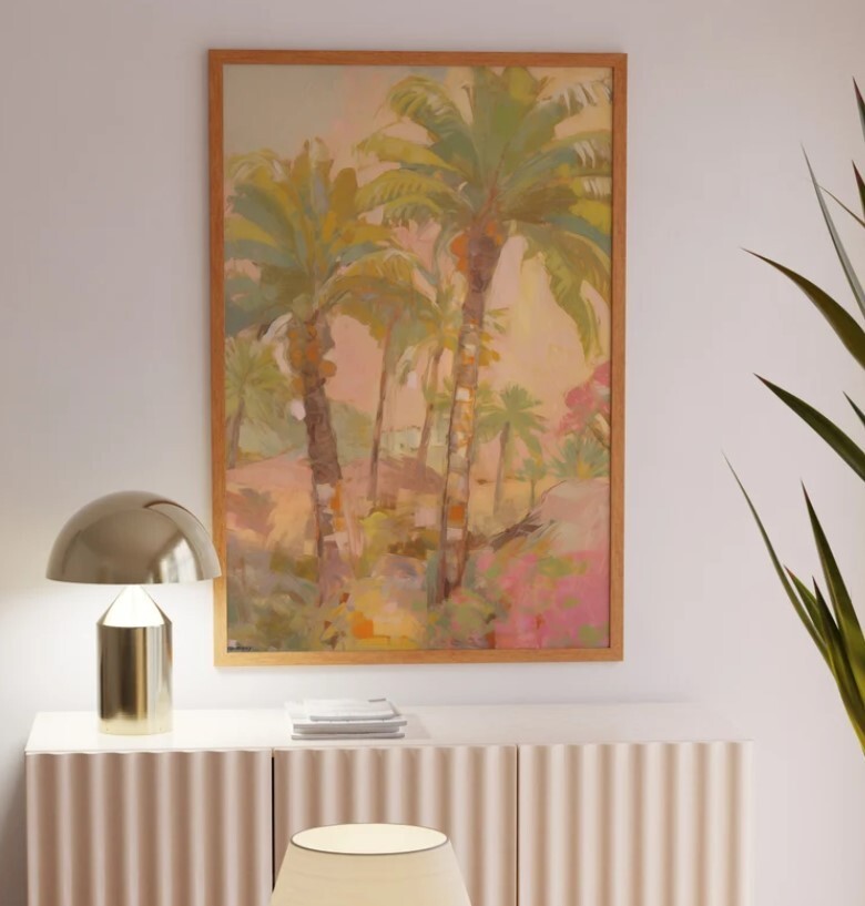 Tropical Landscape Wall Art, Palm Tree Sunset Drawing, Ocean Beach Decor, Trendy