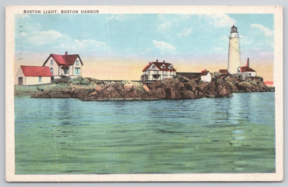 Vintage Boston Light Lighthouse Boston Harbor MA 1958 Postcard