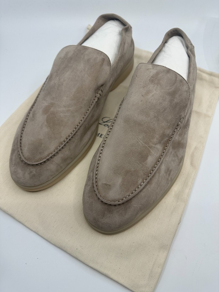 Beige Suede Loro Piana Summer Walk Loafers Shoes