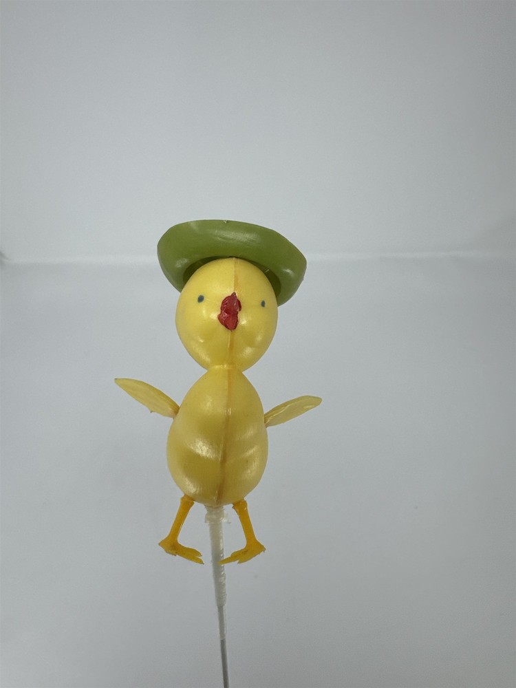 Vtg Yellow Plastic Duckling Floral Pick Green Hat MCM Retro Craft 13