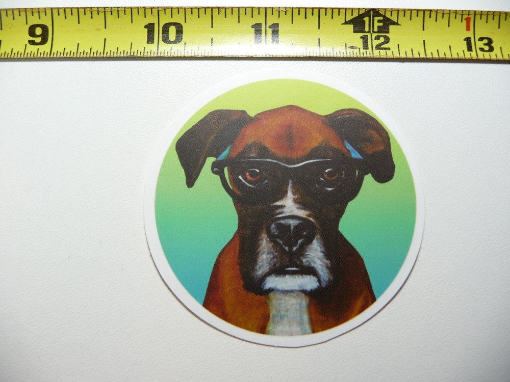 Vintage Boxer Dog Glasses Decal Sticker for Laptop Pet Lover