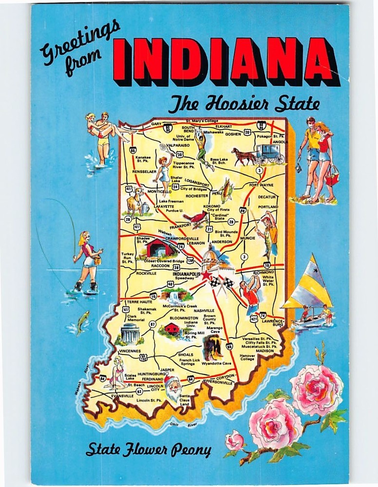 Postcard The Hoosier State Greetings from Indiana USA