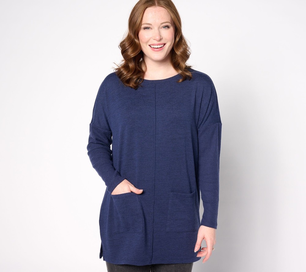 Denim & Co. Women's Top Plus Sz 4X Heavenly Jersey Relaxed Fit Blue A630346