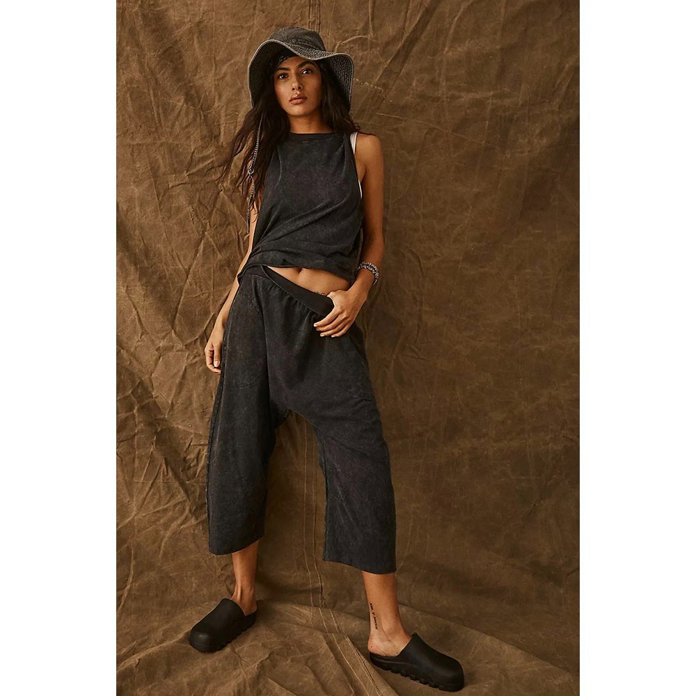 Free People Hot Shot Relaxed Set, Black