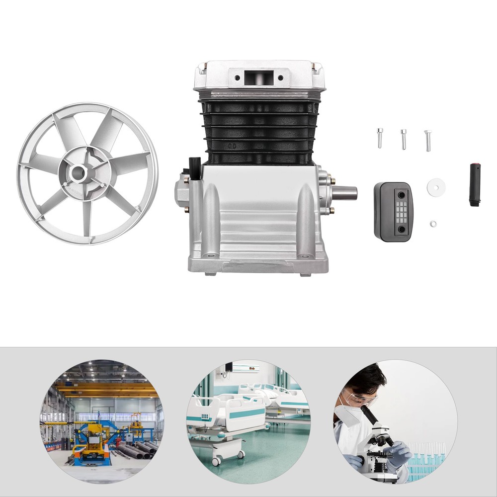 Piston 3HP Air Compressor Head Pump Motor Twin Cylinder With Silencer 250L/min