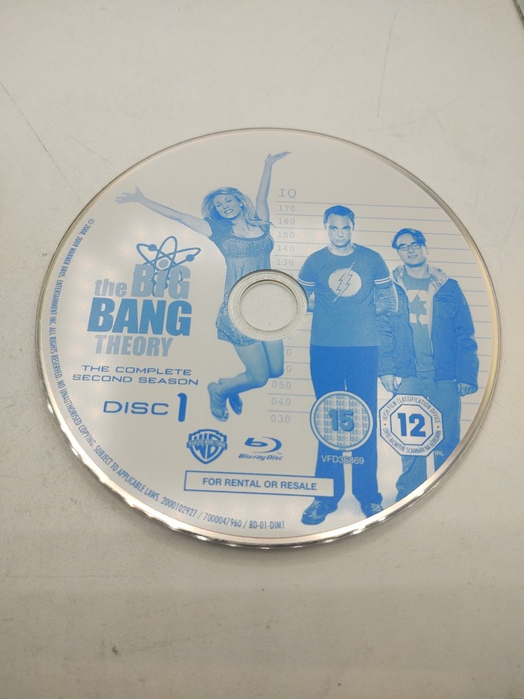 The Big Bang Theory Bluray Second Season 2 Disc One 1 Replacement Disc