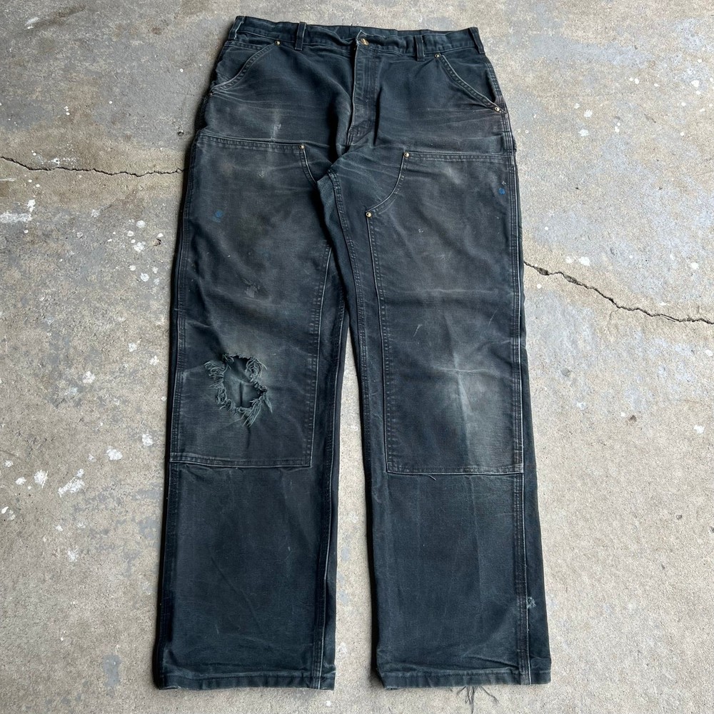 Vintage Carhartt black double knee carpenter work pants faded