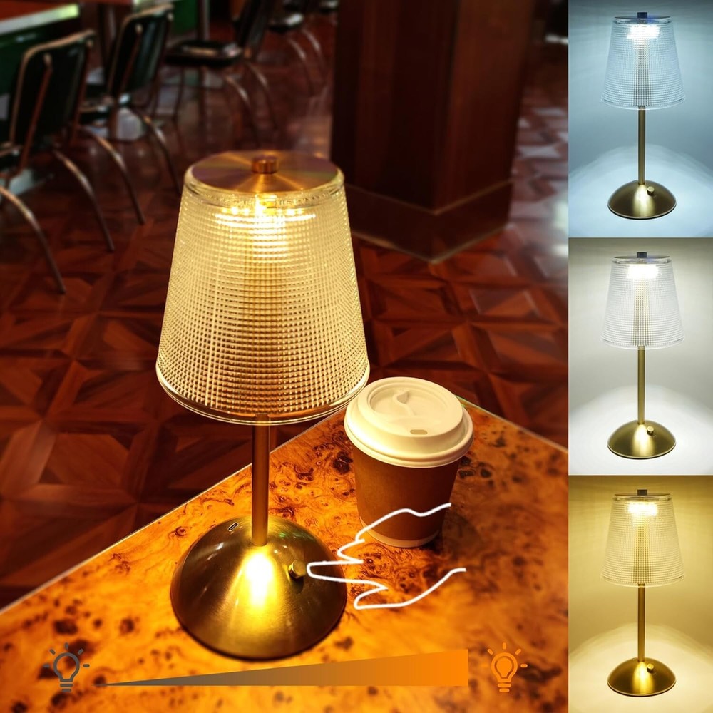Cordless Table Lamp with 3 Colors Stepless Dimming 2000mAh Battery Touch Control