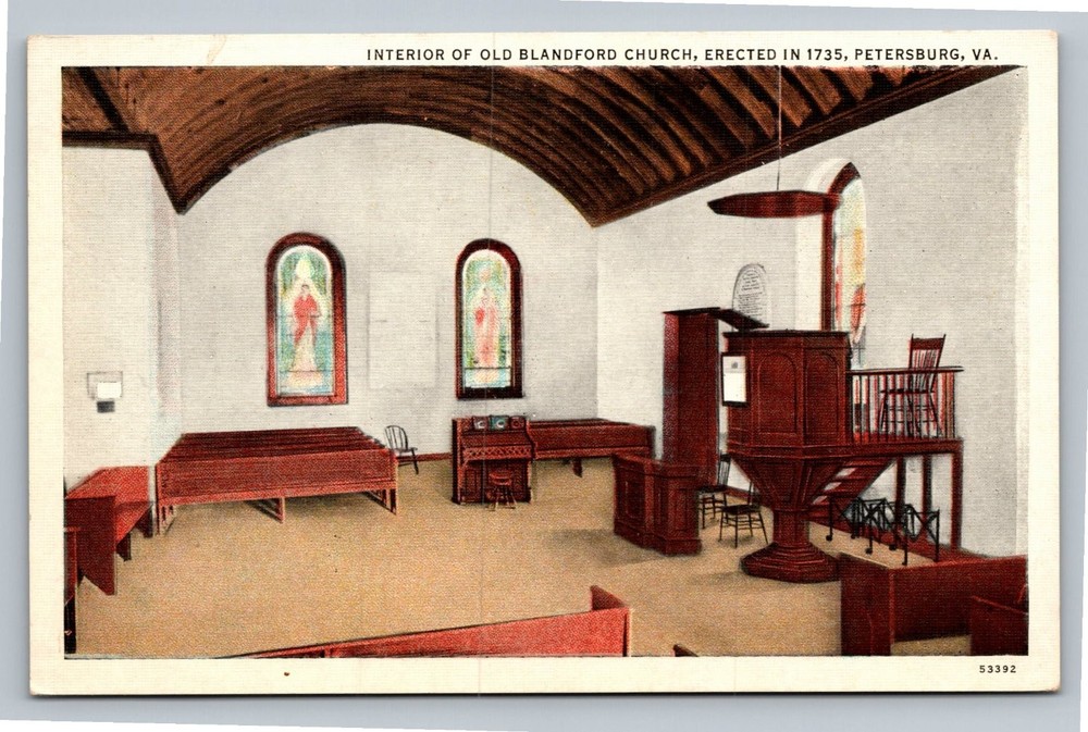 Old Blandford Church Interior Petersburg VA 1937 Curt Teich Postcard