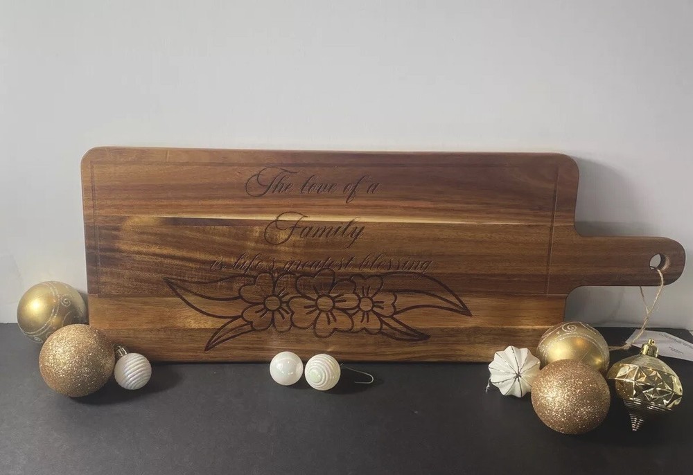 Acacia Wood Cutting Board  20.47”x7.20”  Charcuterie Engraved With Handles-image