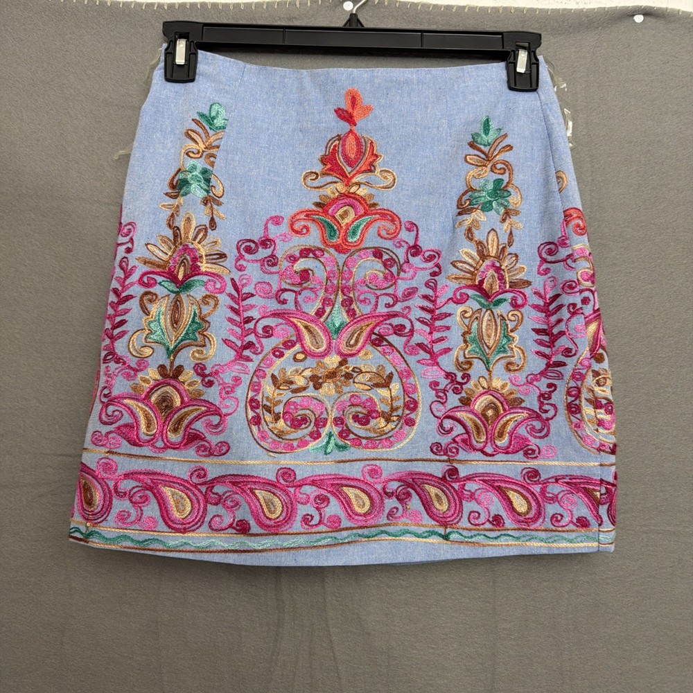 Entro Boho Anthropologie Embroidered  Artsy Mini Skirt Size Medium NWT T17
