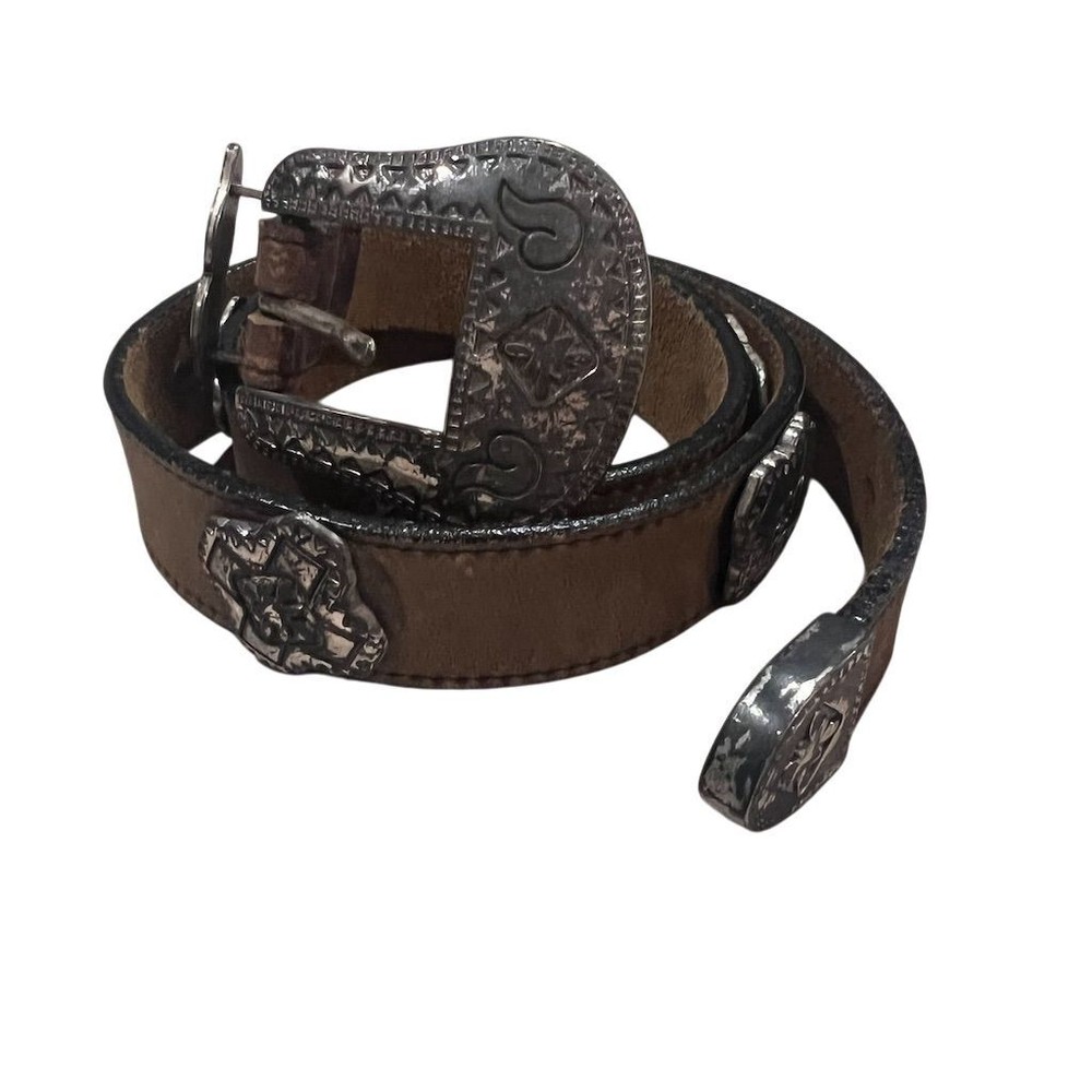 Men's Vintage Western Steer Head Concho Leather Belt Brown One Size