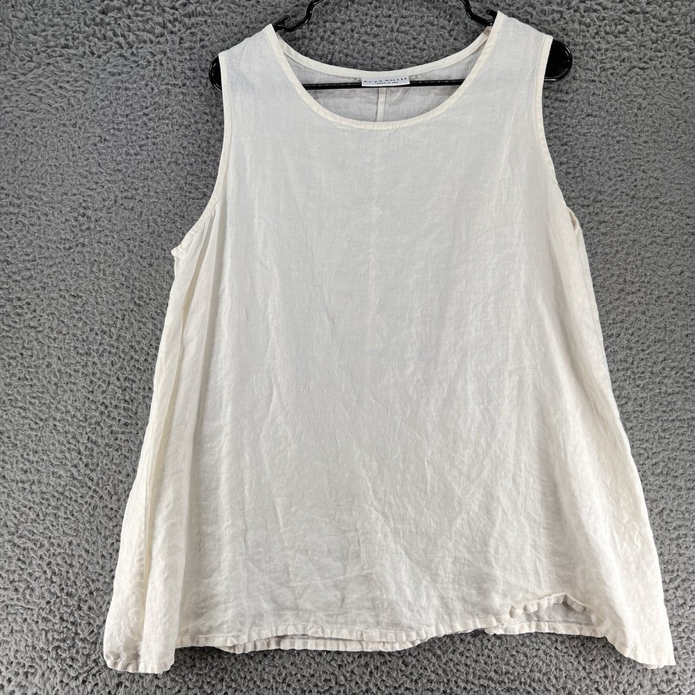 Bryn Walker White 100% Linen Tank Top Medium Lagenlook Coastal Minimal USA Made