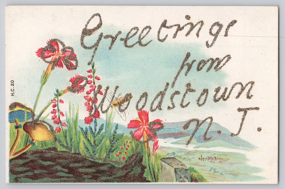 Greetings From Woodstown NJ New Jersey c1905 Handmade Antique Postcard