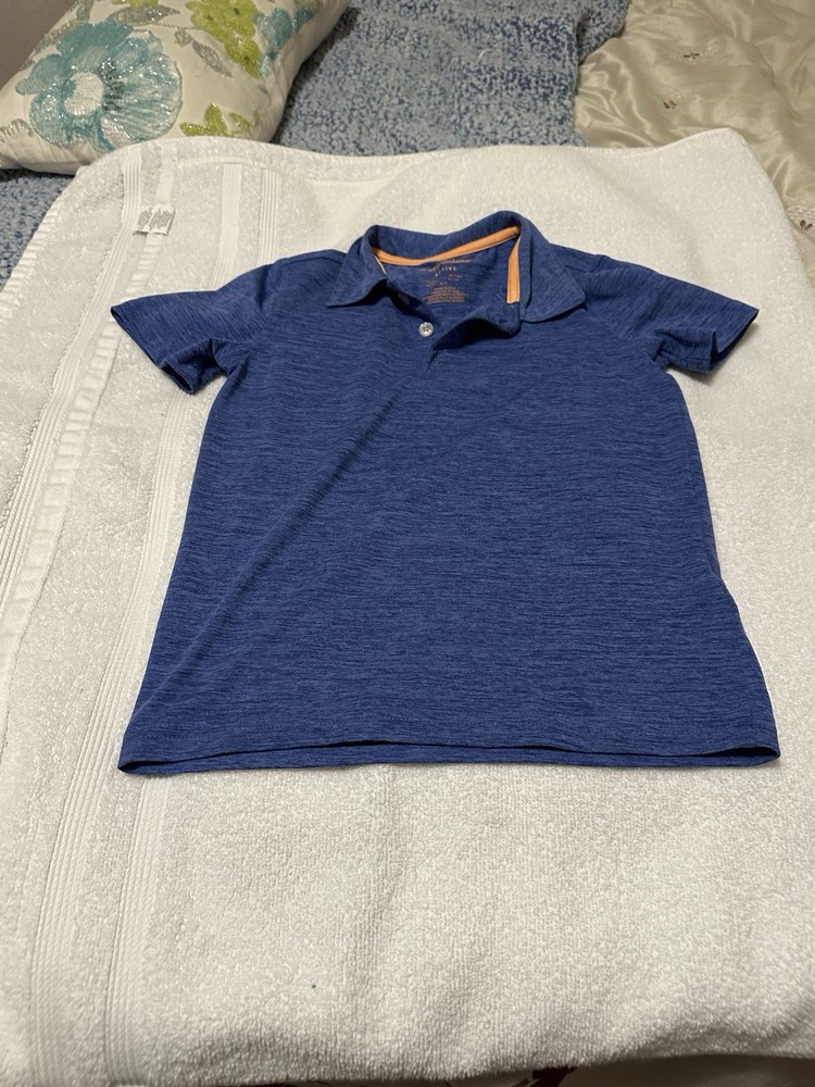 tommy bahama boys casual dress shirt 5/6 blue short sleeve 3 button down