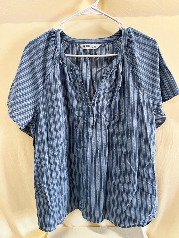 Sonoma Women's Short Sleeve Blouse Blue Size XXL