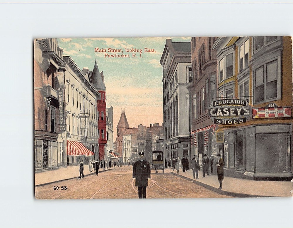 Postcard Main Street Looking East Pawtucket Rhode Island USA