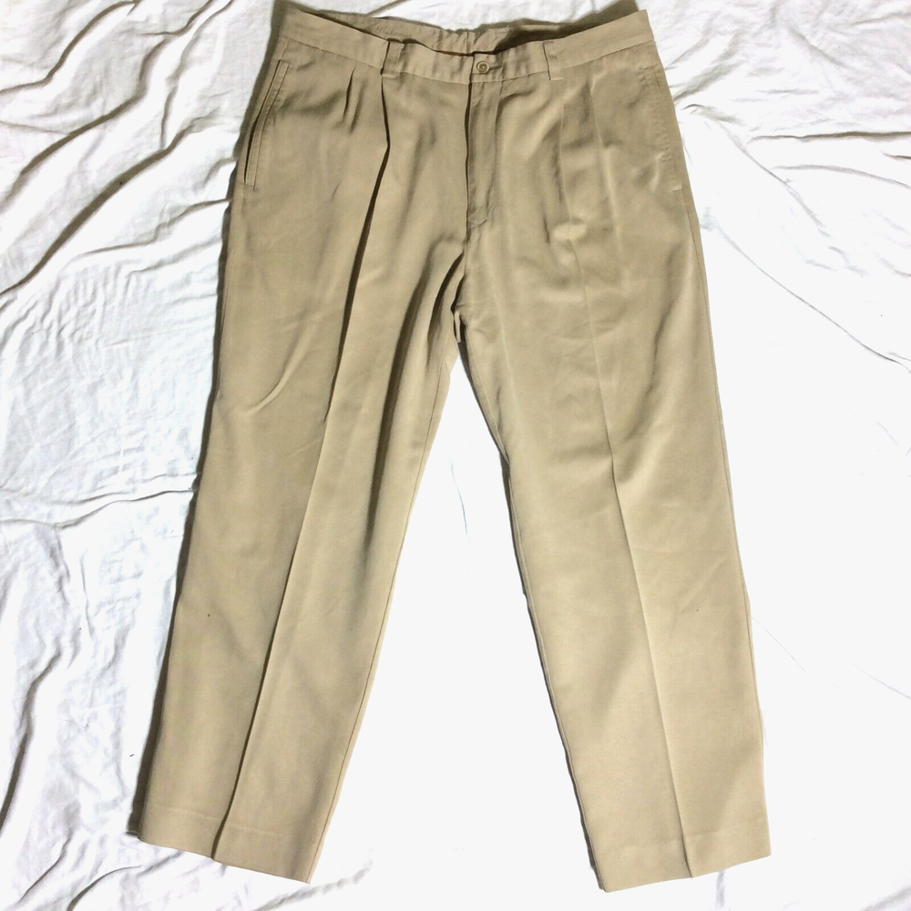 Tommy Bahama Dress Pants Mens Sz 38 Tan Khaki 100% Silk Relax Formal Pleated EUC
