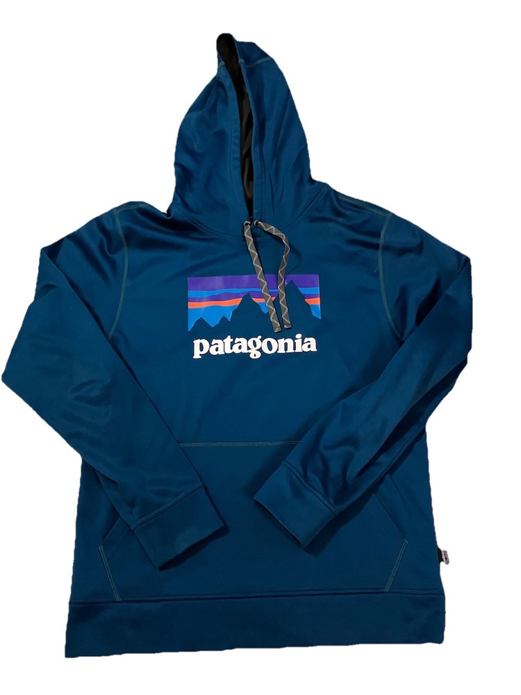 Patagonia Men's Blue Sticker PolyCycle Hoody Hoodie Size M Medium REG STY39518