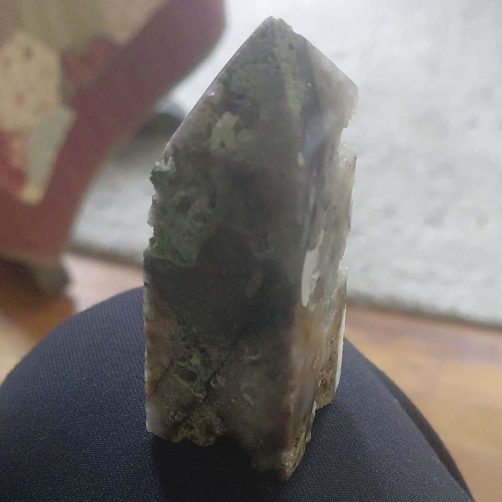 Polished Crystal Point Tower Mineral Specimen with Druzy Pockets White/Gray