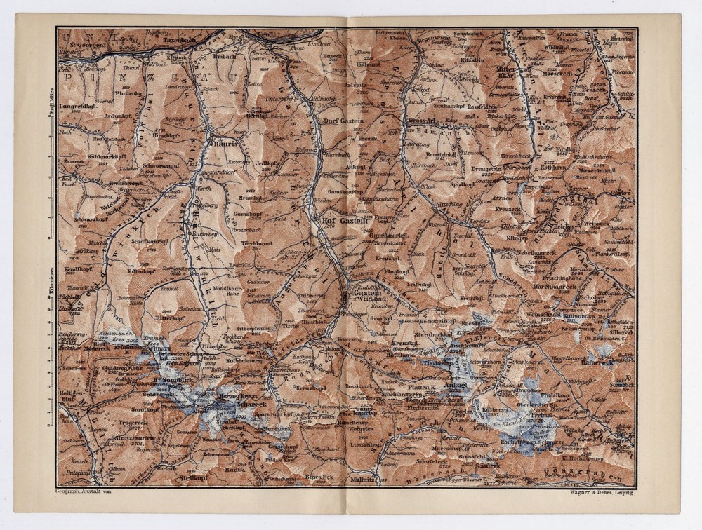 1903 Antique Map Of Vicinity Of Bad Gastein Valley / Hohe Tauern Alps / Austria