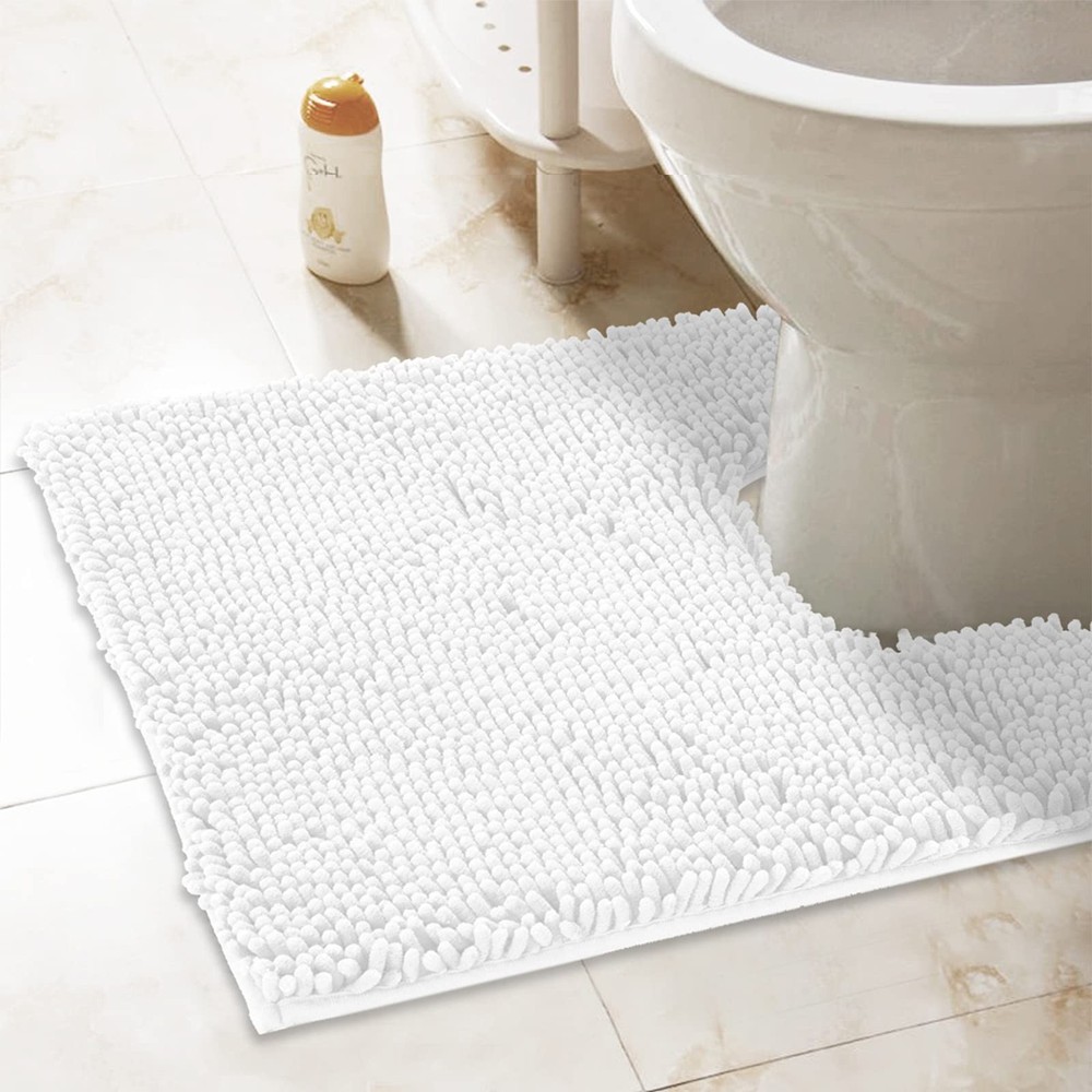 Non-Slip Shaggy Chenille Toilet Contour Bathroom Rug with Water Absorbent, 24...