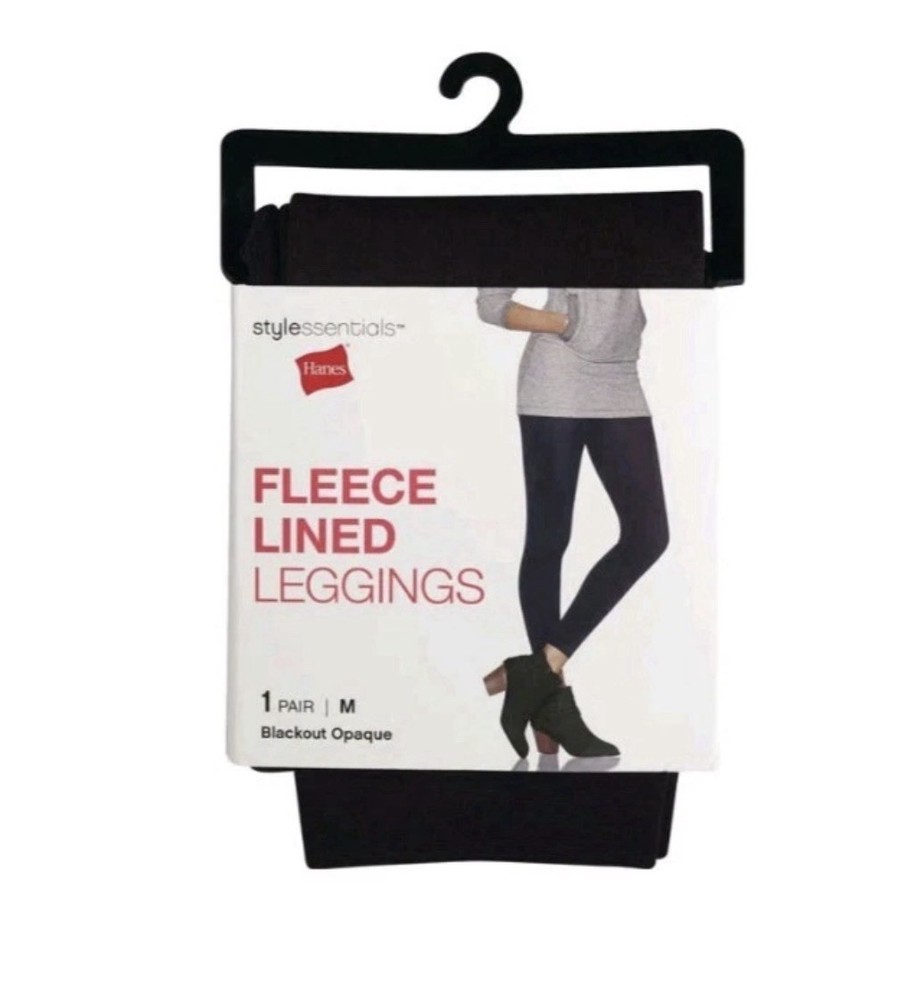 New Women's Hanes Style Essentials Fleece Lined Opaque Blackout  Leggings Size M