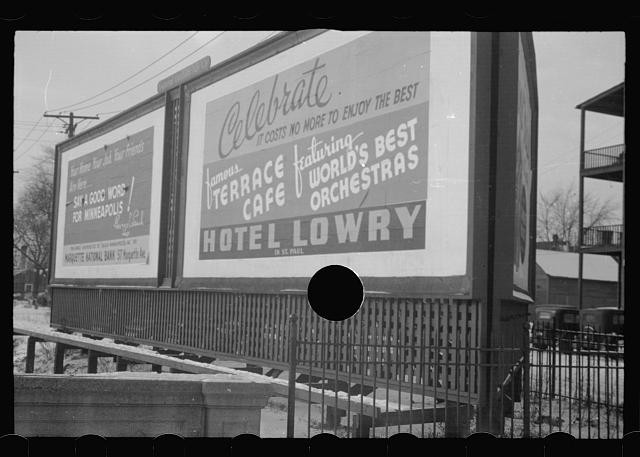 Minneapolis St. Paul Minnesota 1937 billboard signs Celebrate Hotel Lowry