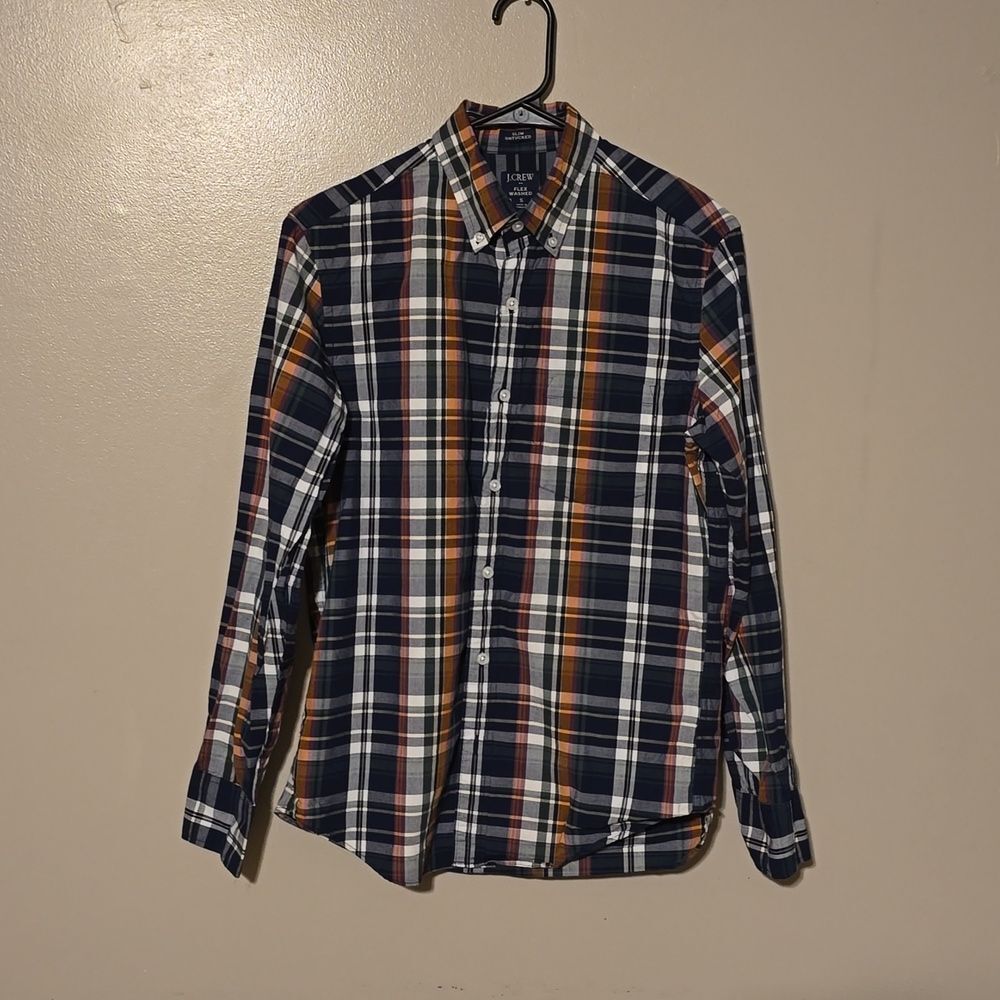 J. Crew Button Down Longsleeve Plaid Shirt Orange/Navy Mens Size Small
