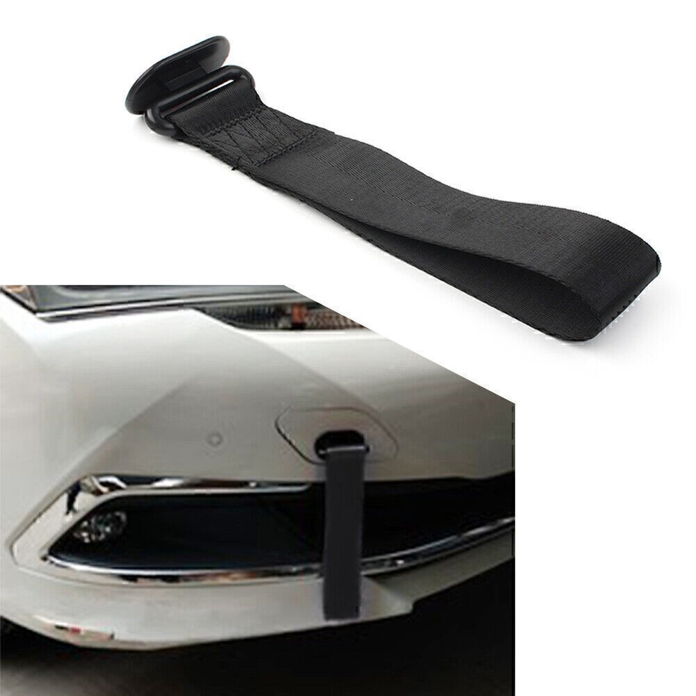 Heavy-Duty Universal Black Car Tow Strap with Rally Hooks for Front/Rear Bumper