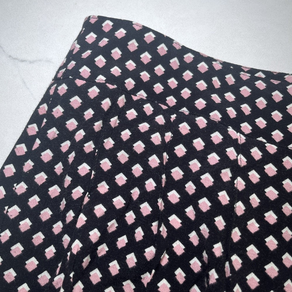 Talbots 100% Rayon Pleated A-Line Midi Skirt Black Pink Ivory Print Womens Sz 10