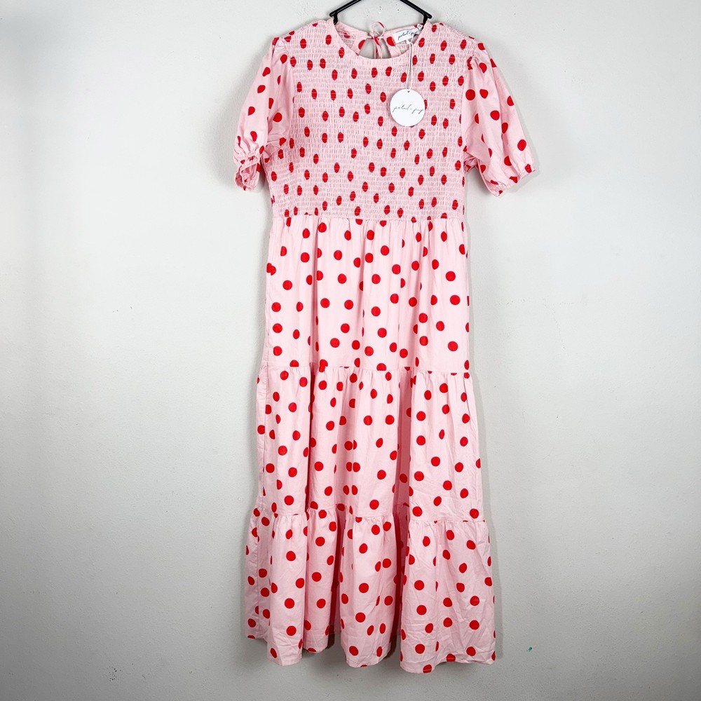 Petal and Pup Women's Polka Dot Lined Cotton Dress Size 10 Pink