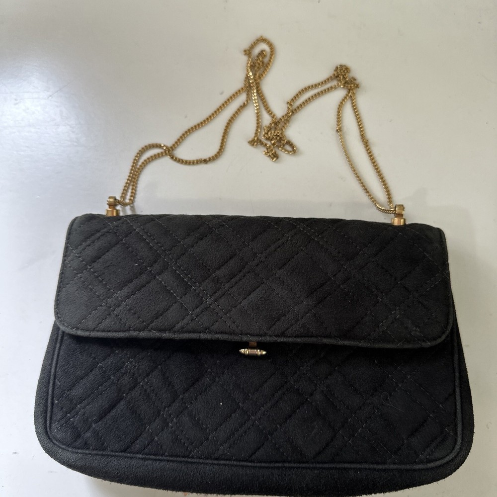 Vintage Morris Moskowitz Genuine Leather Black Clutch With Gold Strap Hardware