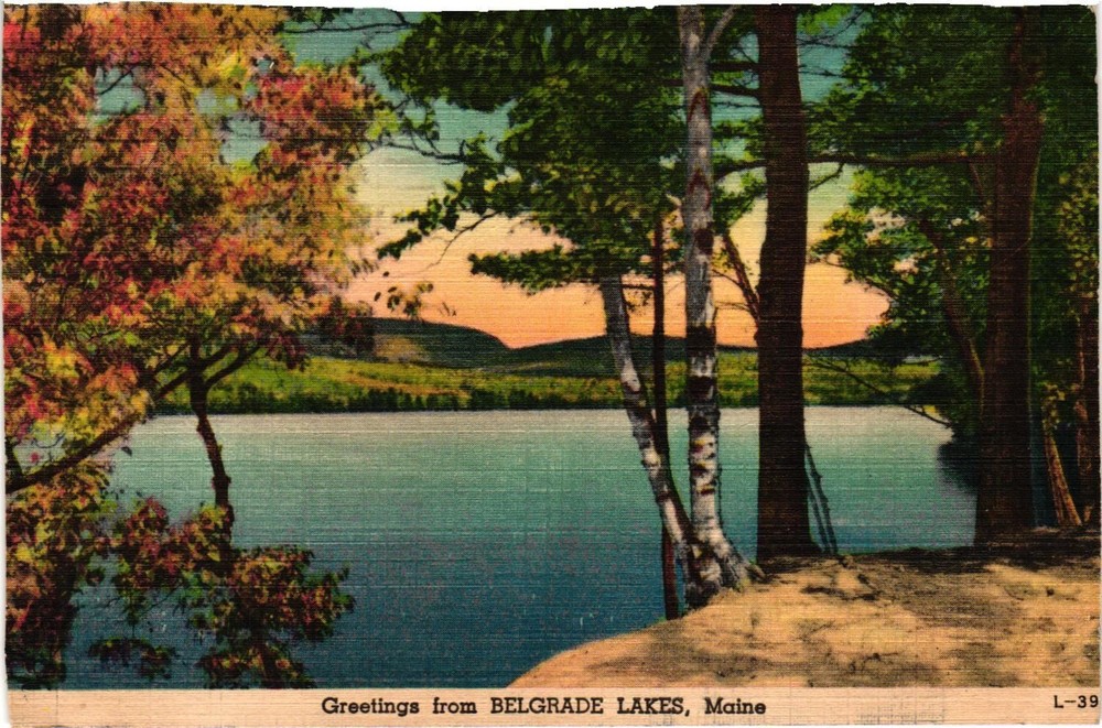 Belgrade Lakes Maine Vintage Postcard 1948 Linen Sunset Lake View L-39