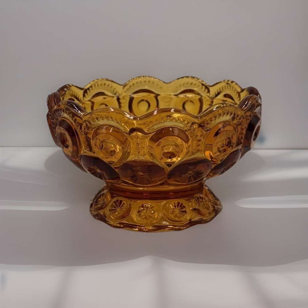 Vintage L.E. Smith Amber Moon & Stars Fairy Courting Lamp Base ONLY Glass