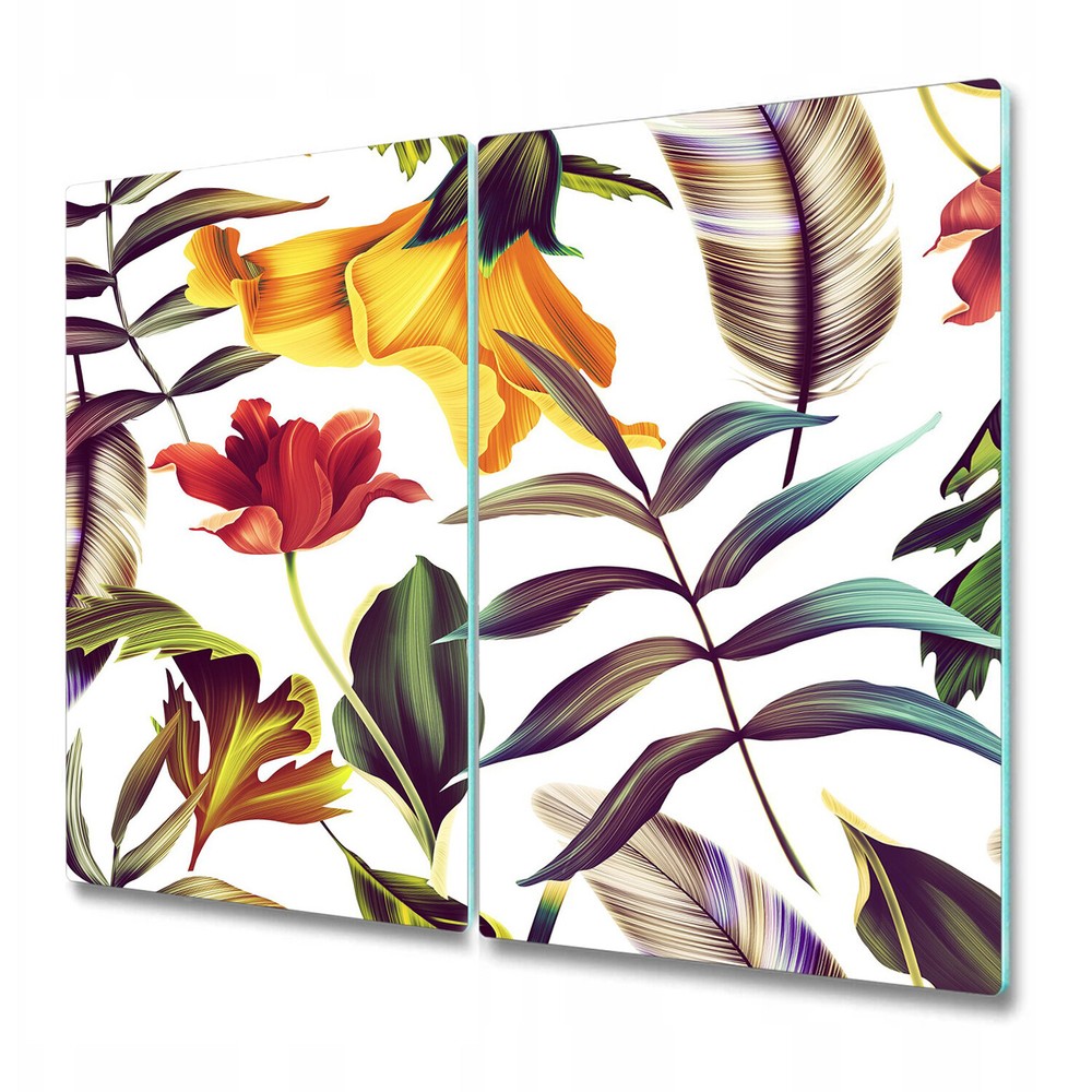 Glass Kitchen Chopping Board Tropical Plants Floral Colourful Watercolour